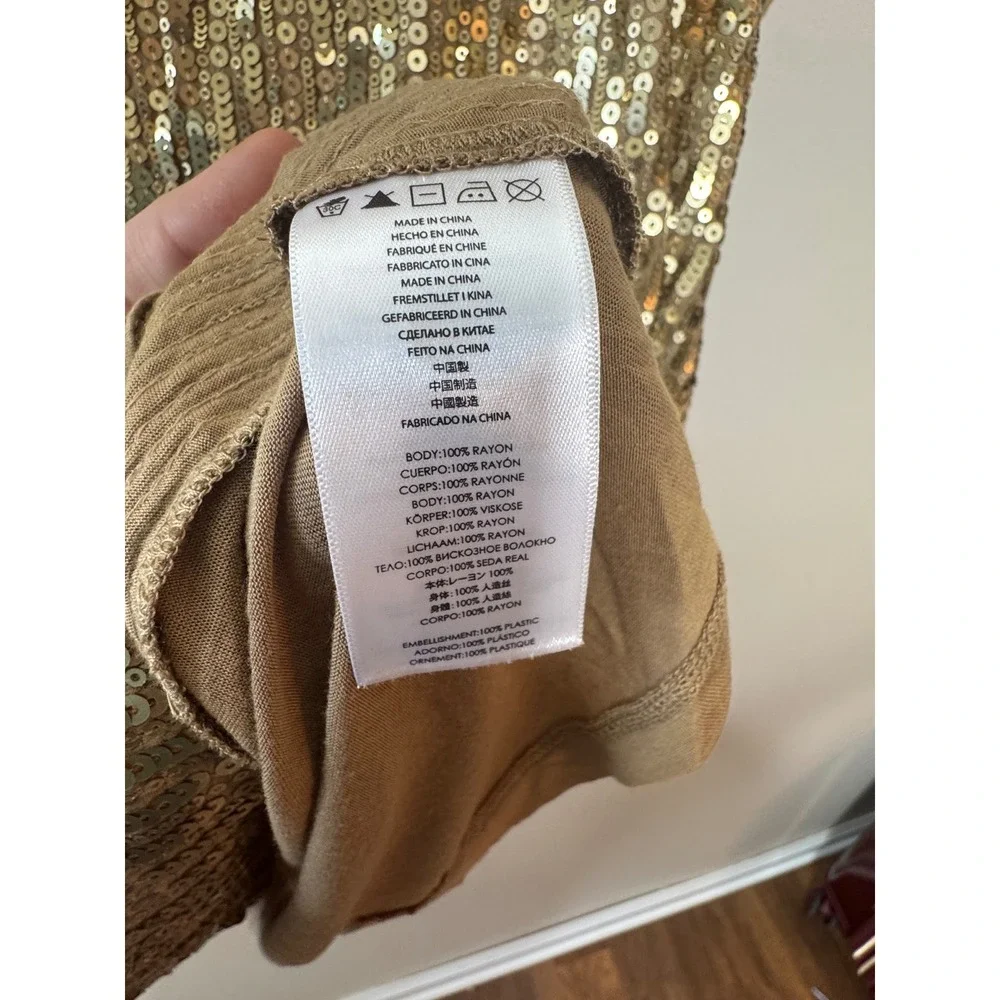 Michael Kors Dark Camel Gold Sequin Front Short Sleeve‎ Top